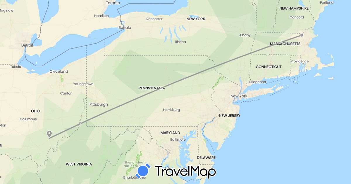TravelMap itinerary: driving, plane in Greece, United States (Europe, North America)